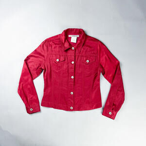 Vintage Women's Red Button-Up Jacket, Silky Jean Jacket